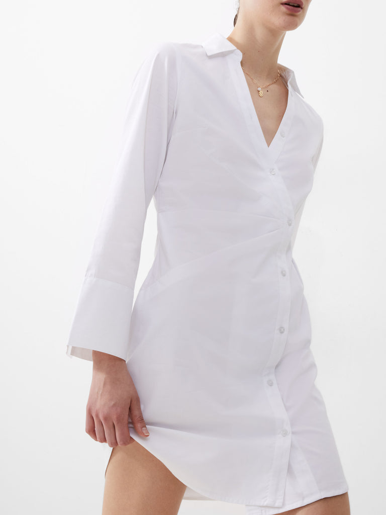 ● AVANDRESS ● French Linen Like Slim Shirt Dress - 5COL LINA-White-slim-fit-linen-
