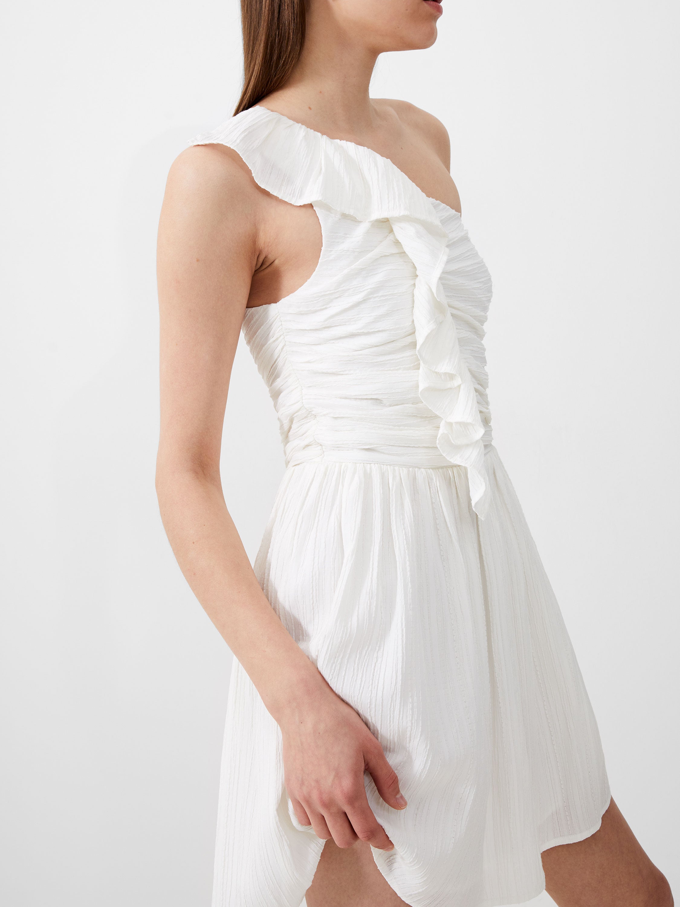 Bonny Pleated Ruffle Dress Summer White | French Connection US