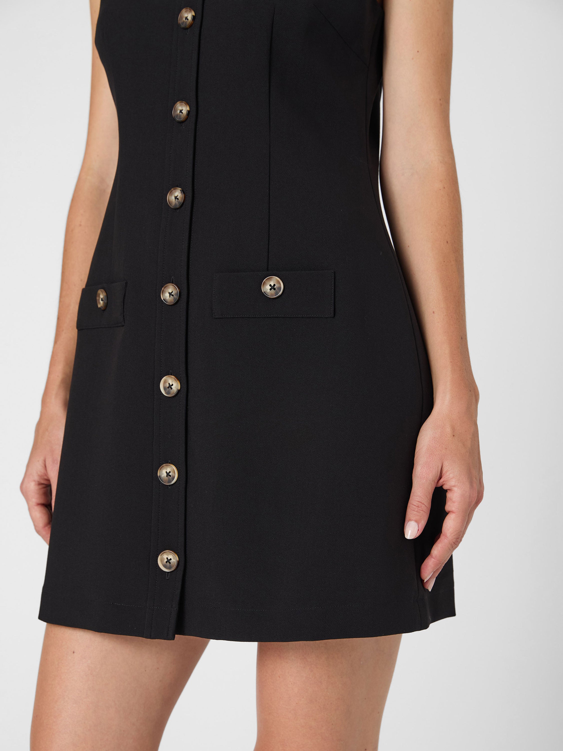 ●Bad Blue●Buttons Collar Dress (Black) Azra Twill Sleeveless Button Down Dress Black | French