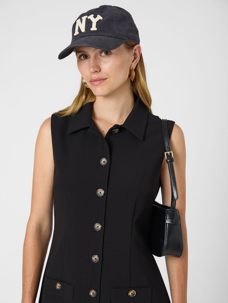 Azra Twill Sleeveless Button Down Dress Black | French