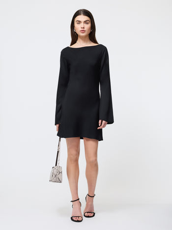 FRENCH CONNECTION【Uネック】【ロング】ブラックワンピースF Whisper Square Neck Long Sleeve Dress Black | French