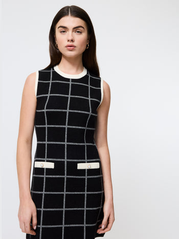 Check Sleeveless Crew Dress