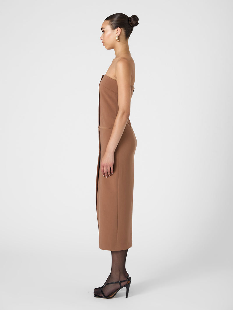 Azra Twill Strapless Midi Dress