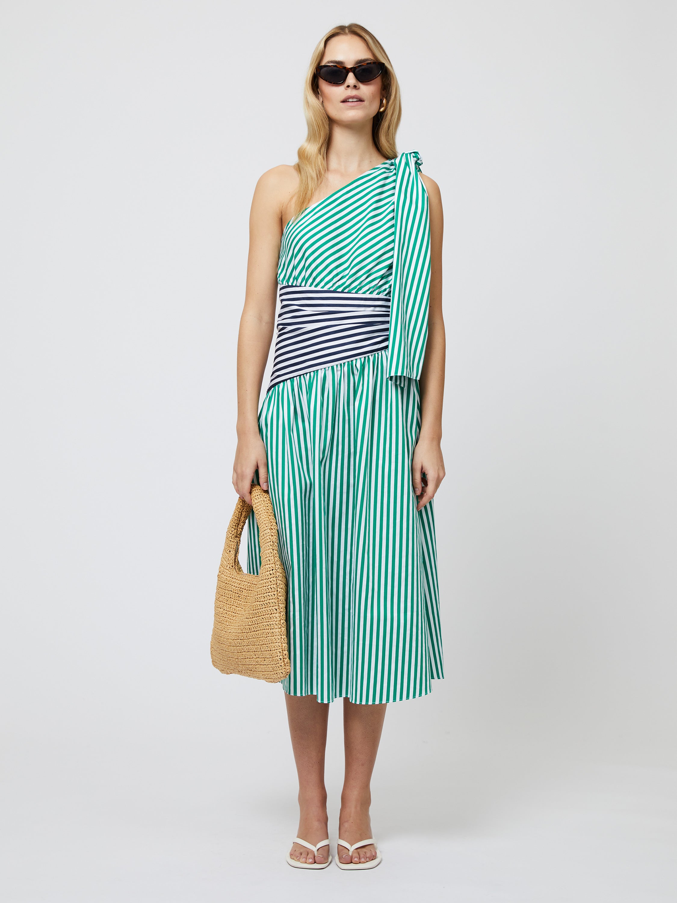 Alexis Cotton One Shoulder Striped Dress