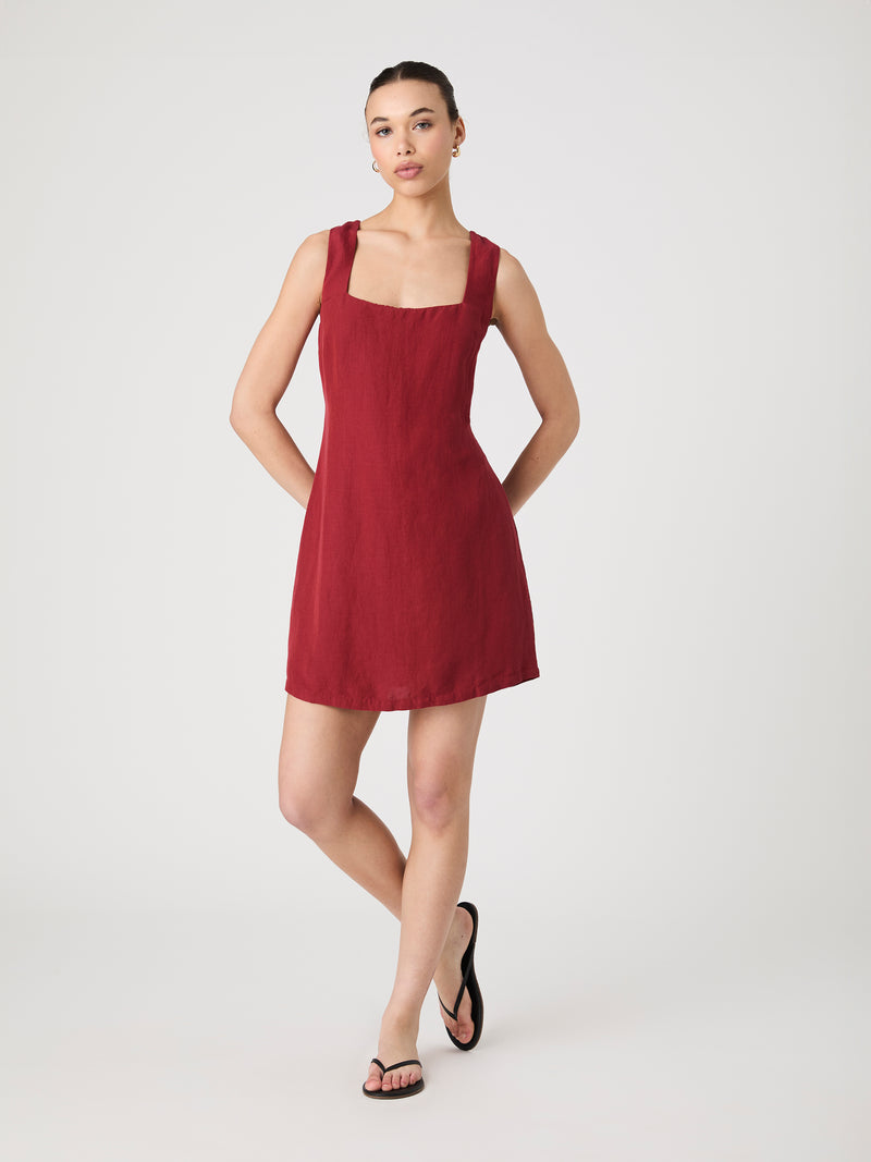 Birdie Linen Square Neck Mini Dress