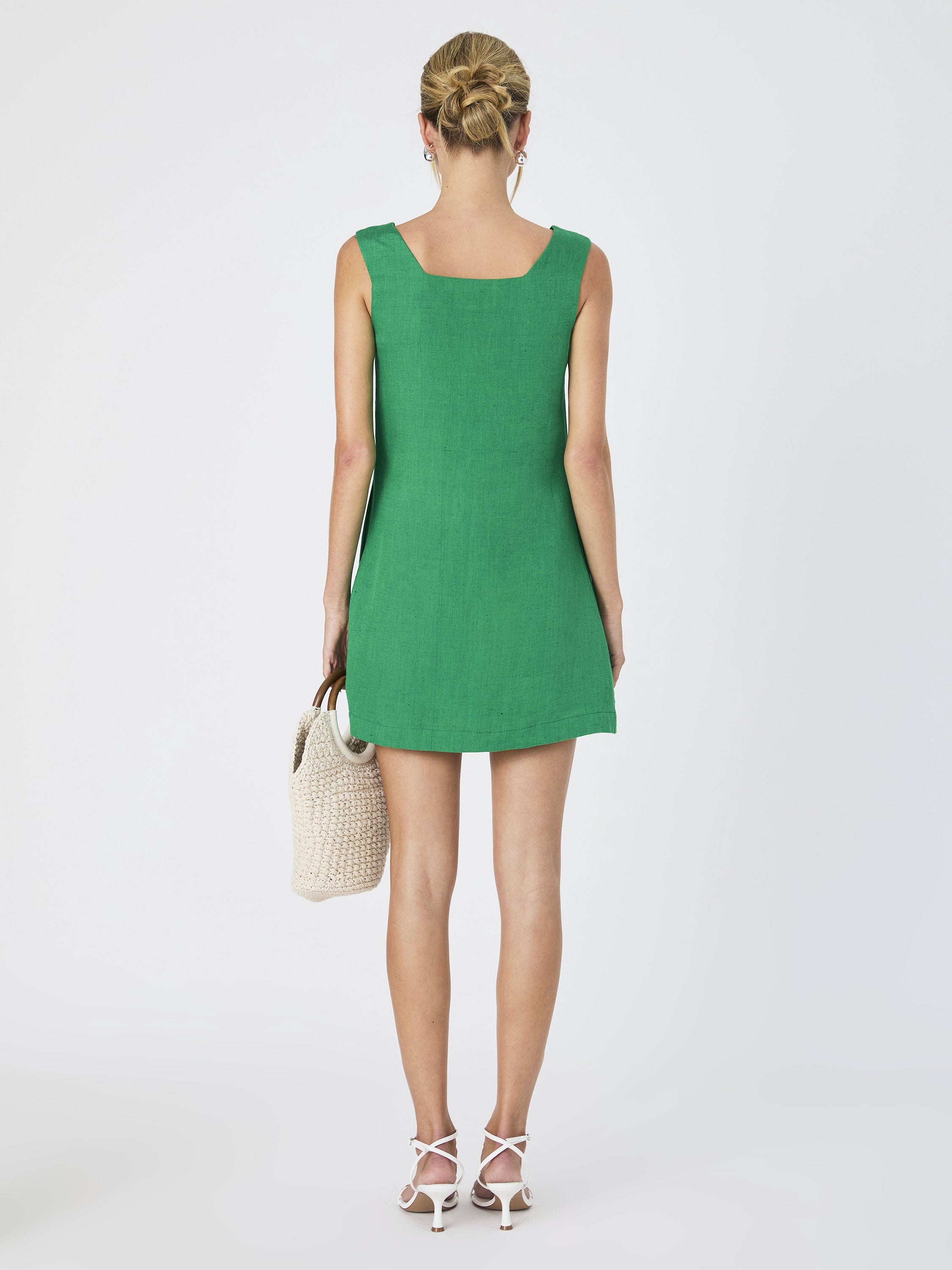 ワンピース bocheron PeachskinSquare-Neck Midi Dress Birdie Linen Square Neck Mini Dress Green Tambourine