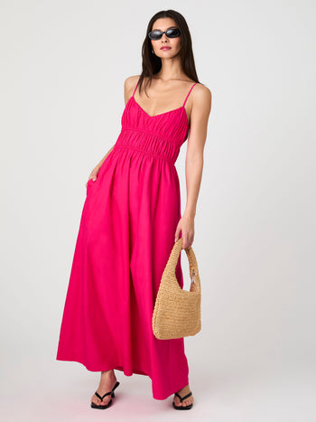 Poplin Ruched Maxi Dress