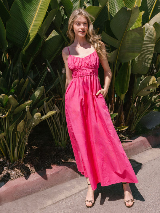 Poplin Ruched Maxi Dress