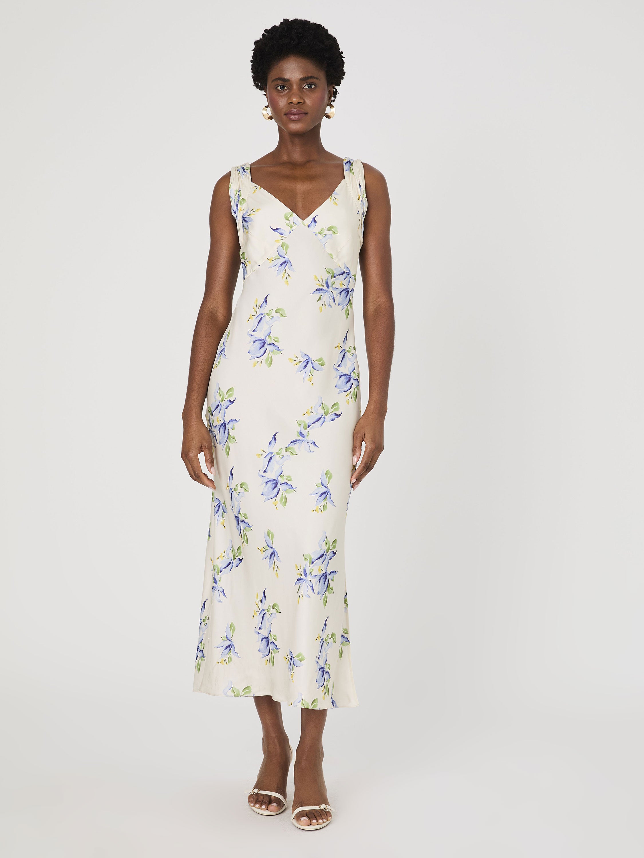 Vivian Ennis Satin Midaxi Dress Pale Iris Multi | French Connection US