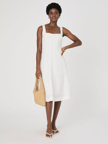 Birdie Linen Square Neck Midi Dress