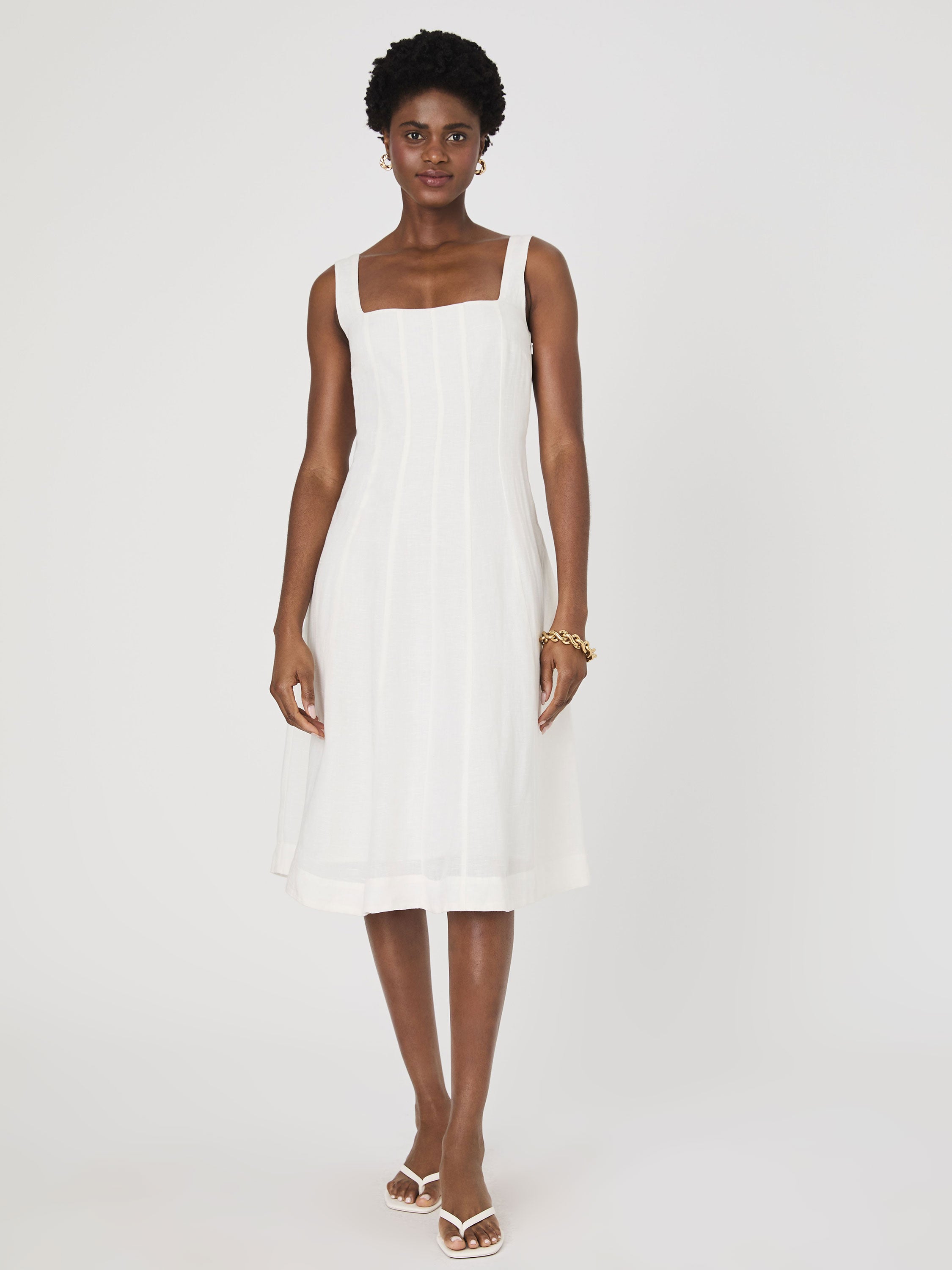 Birdie Linen Square Neck Midi Dress