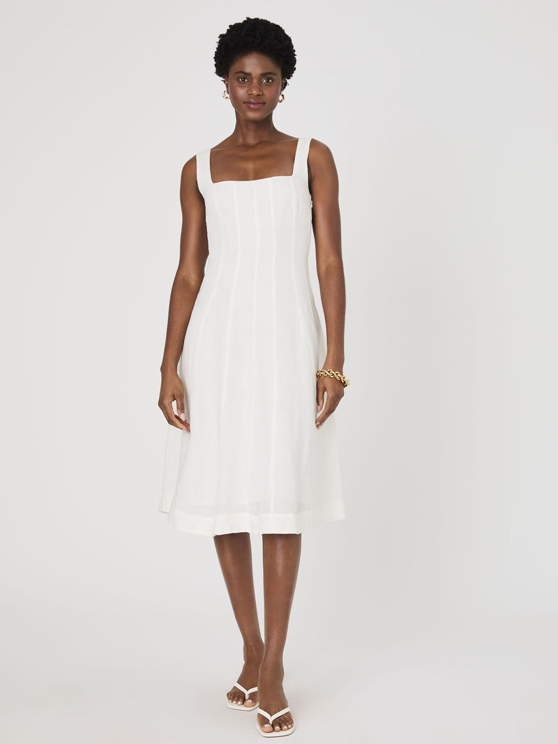 Birdie Linen Square Neck Midi Dress