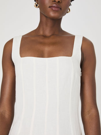 Birdie Linen Square Neck Midi Dress