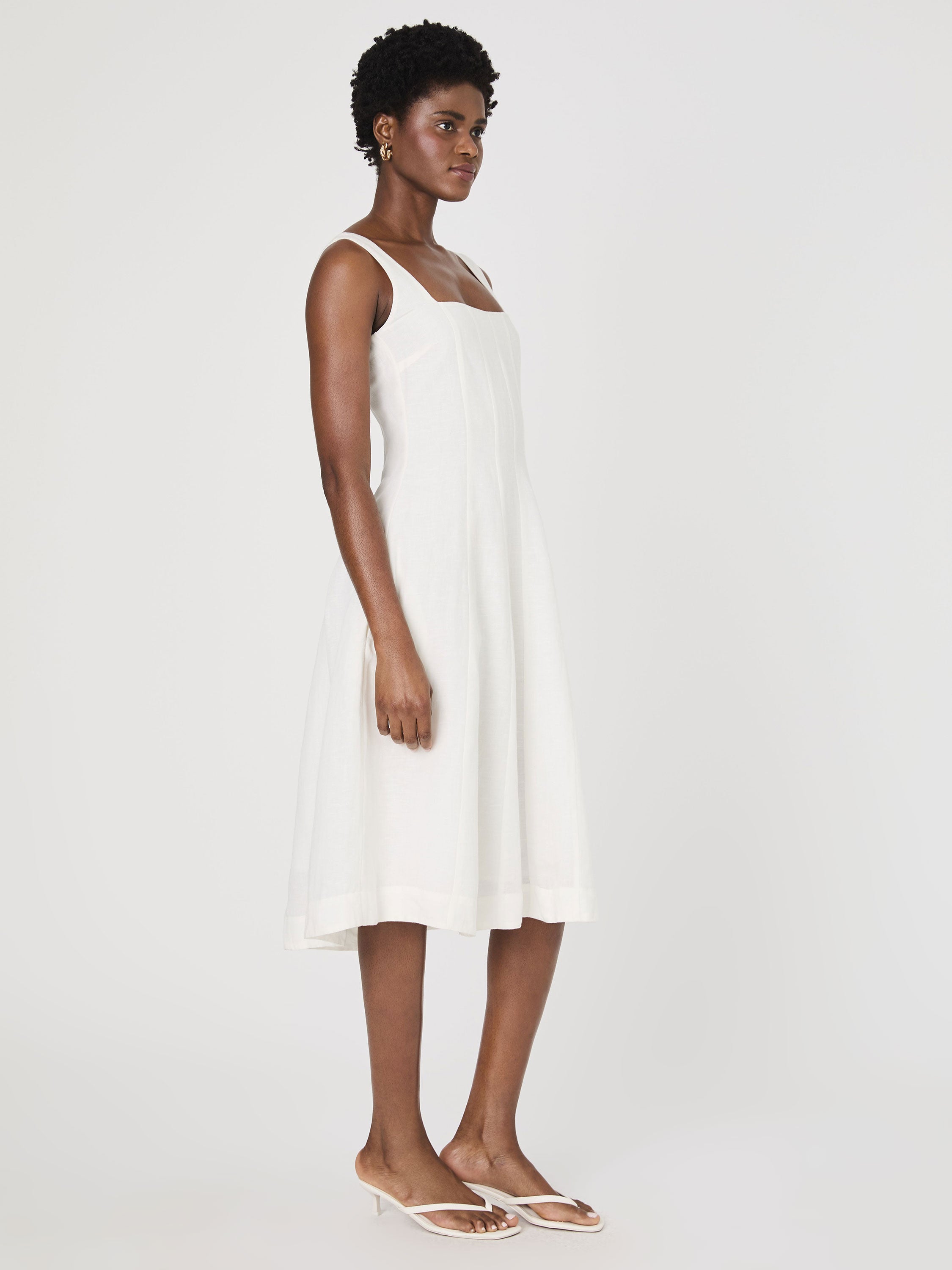 Birdie Linen Square Neck Midi Dress