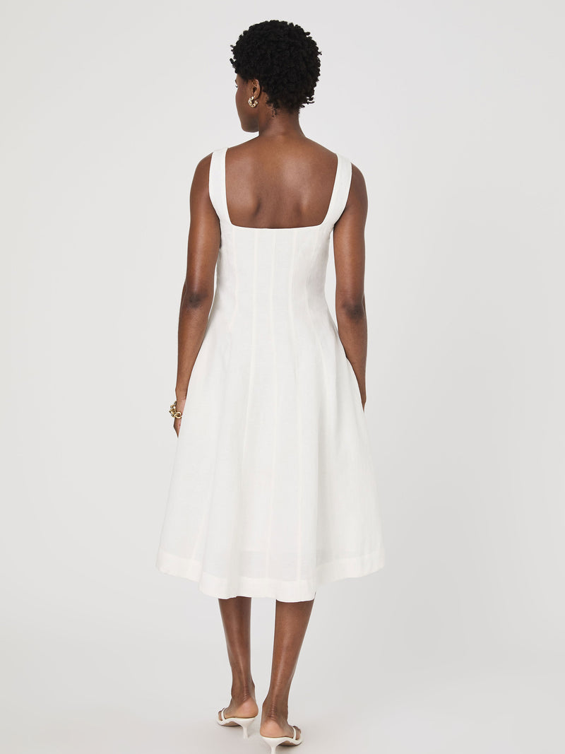 Birdie Linen Square Neck Midi Dress