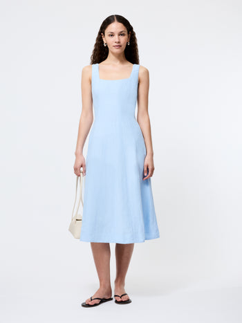 Birdie Linen Square Neck Midi Dress