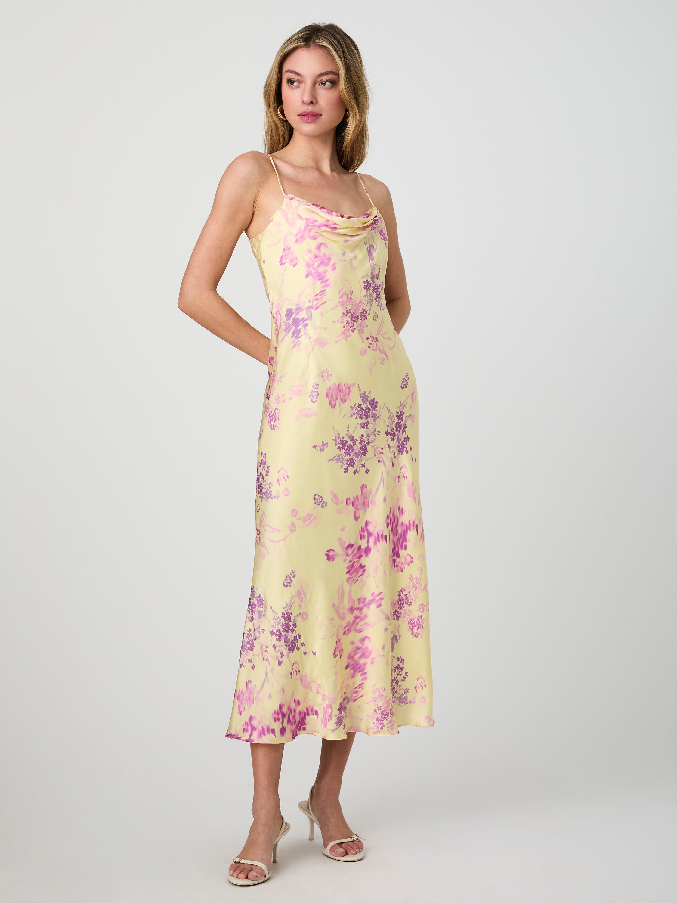 Elyria Oona Satin Midi Dress Cornsilk Yellow Multi | French