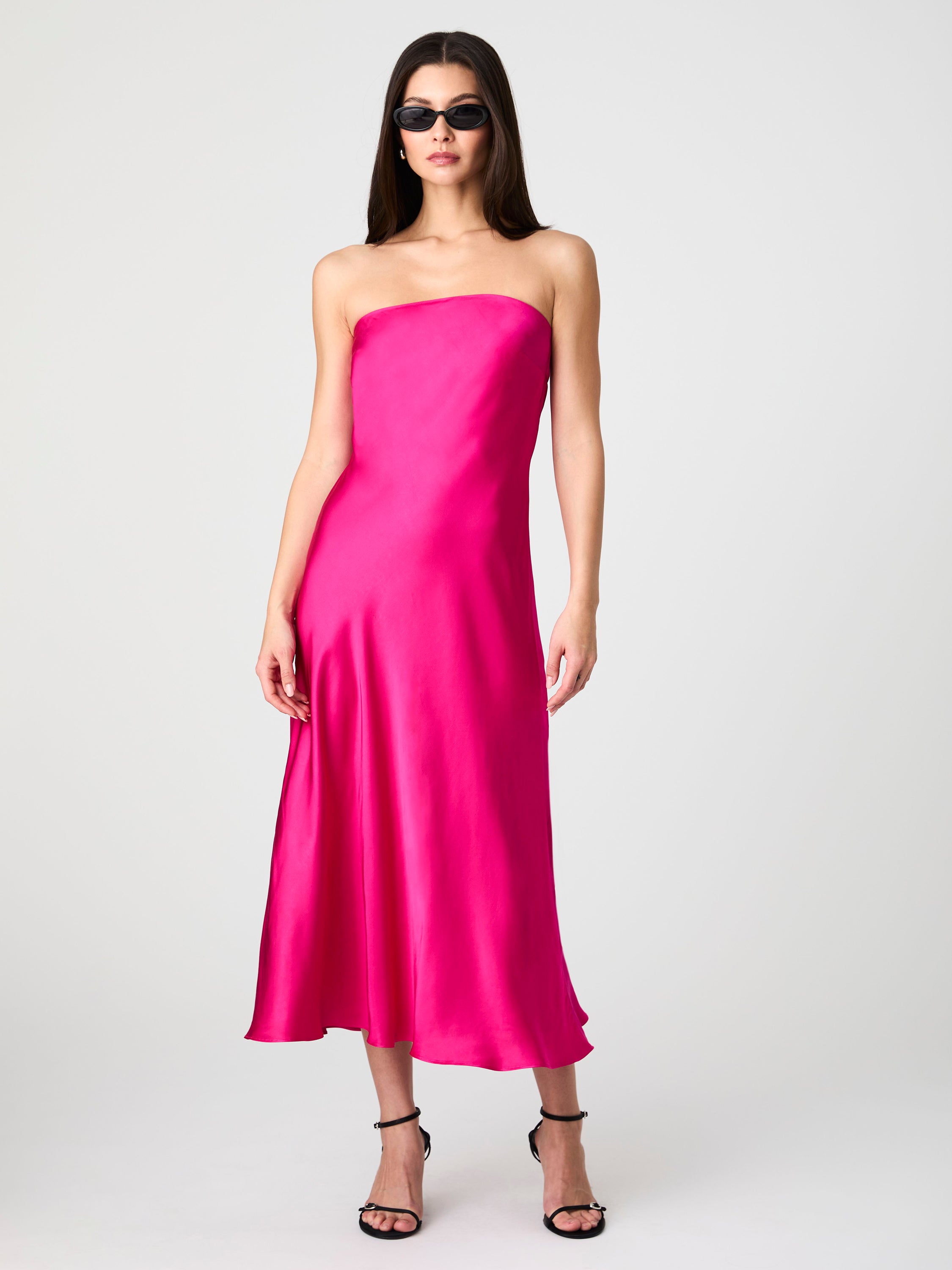 Strapless Cowl Back Midi Dress