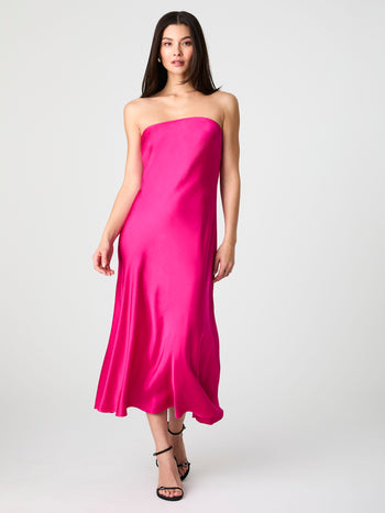 Strapless Cowl Back Midi Dress