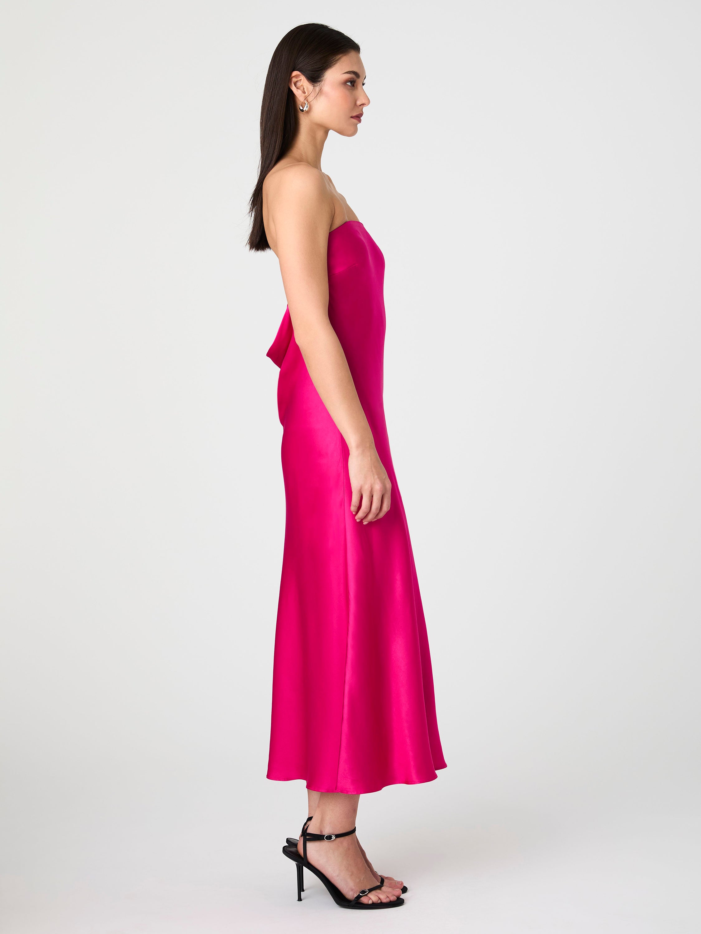 Strapless Cowl Back Midi Dress