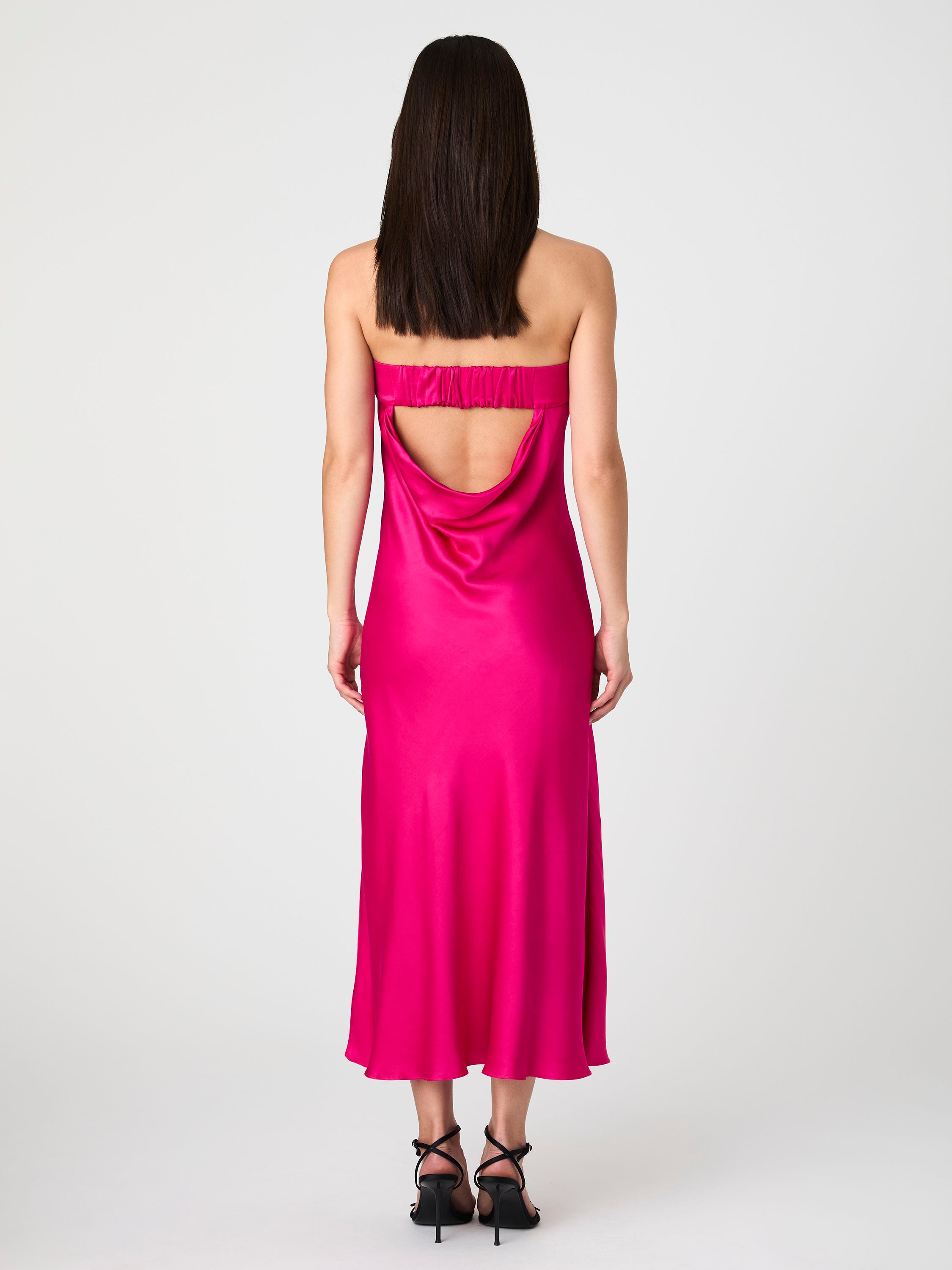 Strapless Cowl Back Midi Dress