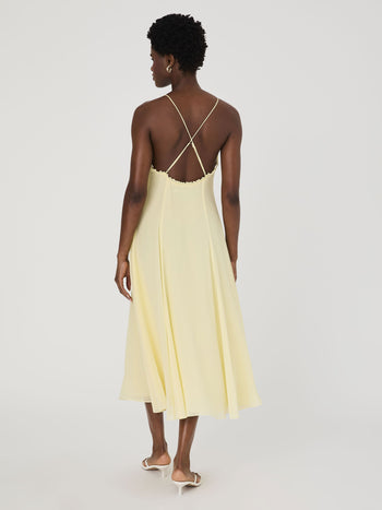 Raya Chiffon Ruffle Neck Midi Dress