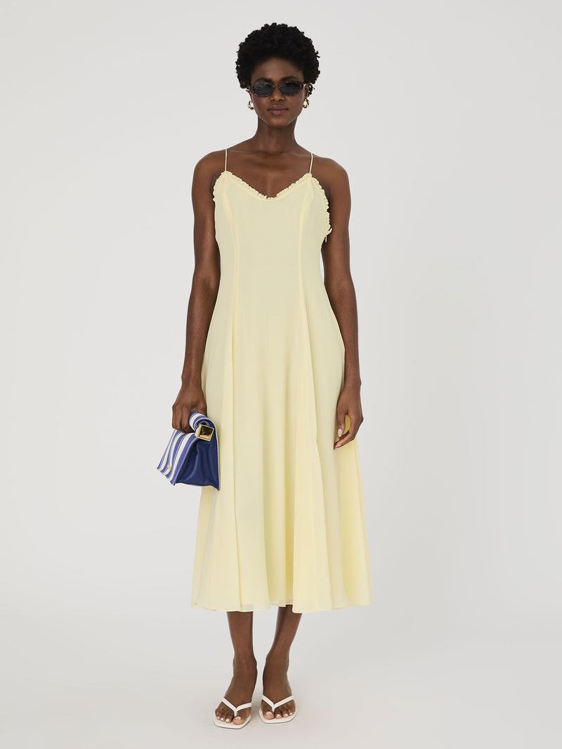 Raya Chiffon Ruffle Neck Midi Dress