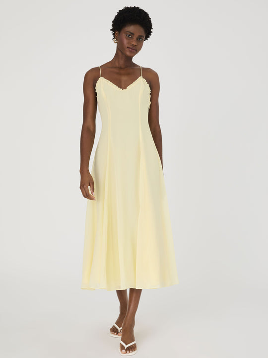 Raya Chiffon Ruffle Neck Midi Dress