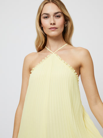 Sunburst Pleated Halter Mini Dress