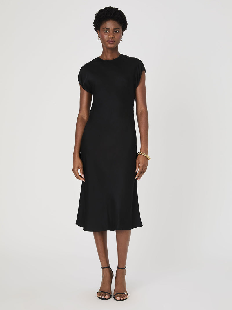 French Connection Women s Ennis Satin Column Midi Dress Black