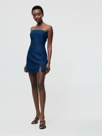 Birdie Linen Strapless Mini Dress