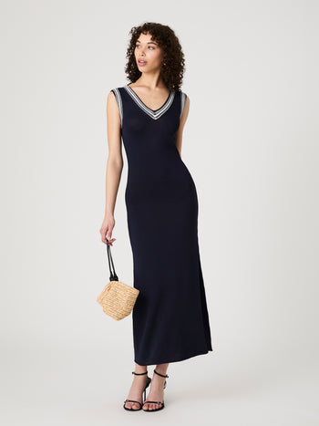 Sage Knit V-Neck Midi Dress