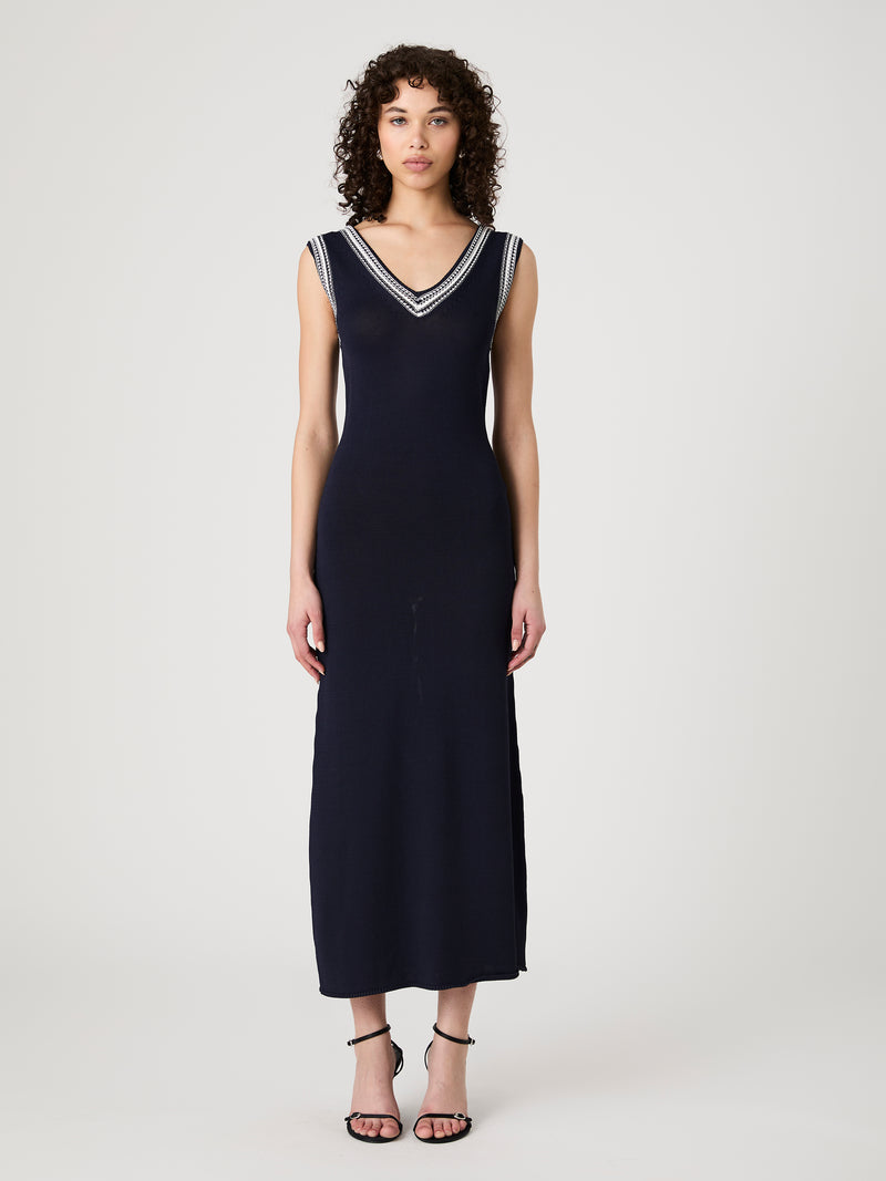 Sage Knit V-Neck Midi Dress
