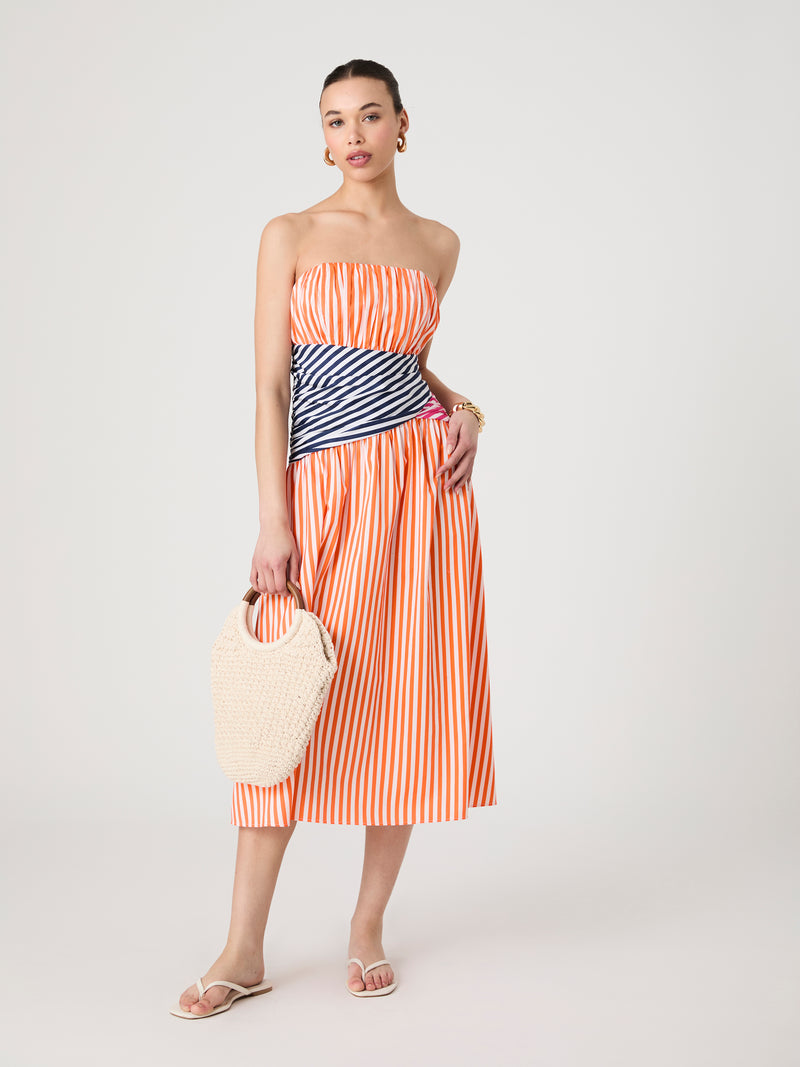 Alexis Stripe Strapless Midi Dress