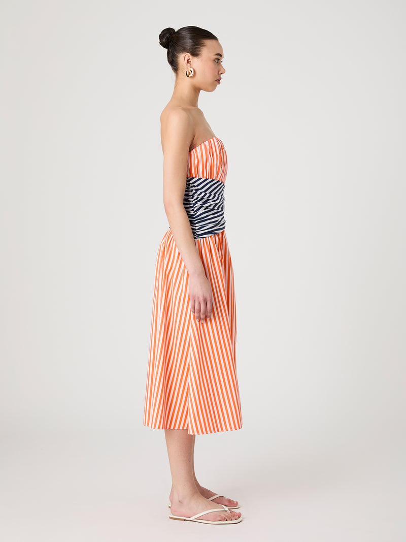 Alexis Stripe Strapless Midi Dress