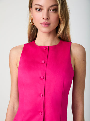 Cotton Sateen Round Neck Mini Dress