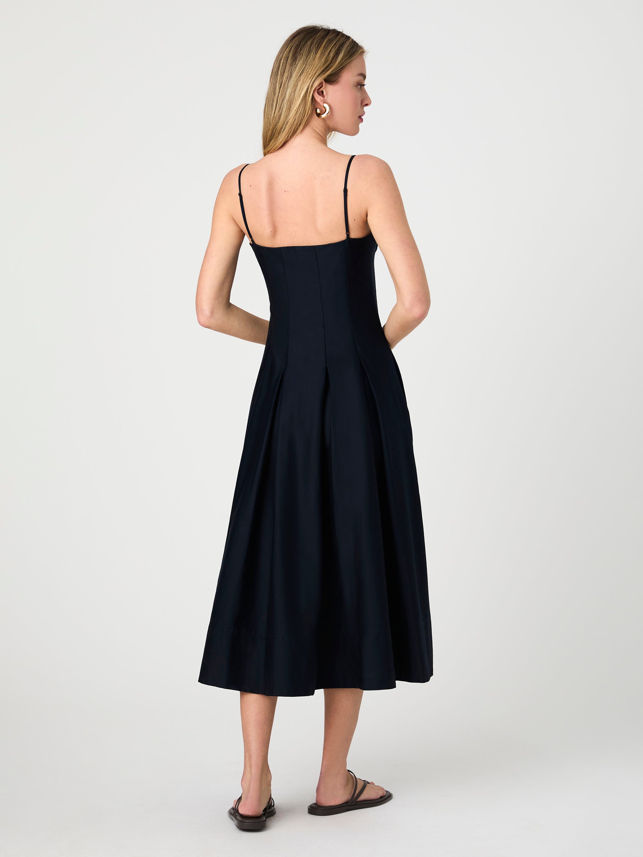 Cotton Sateen Pleated Midi Dress