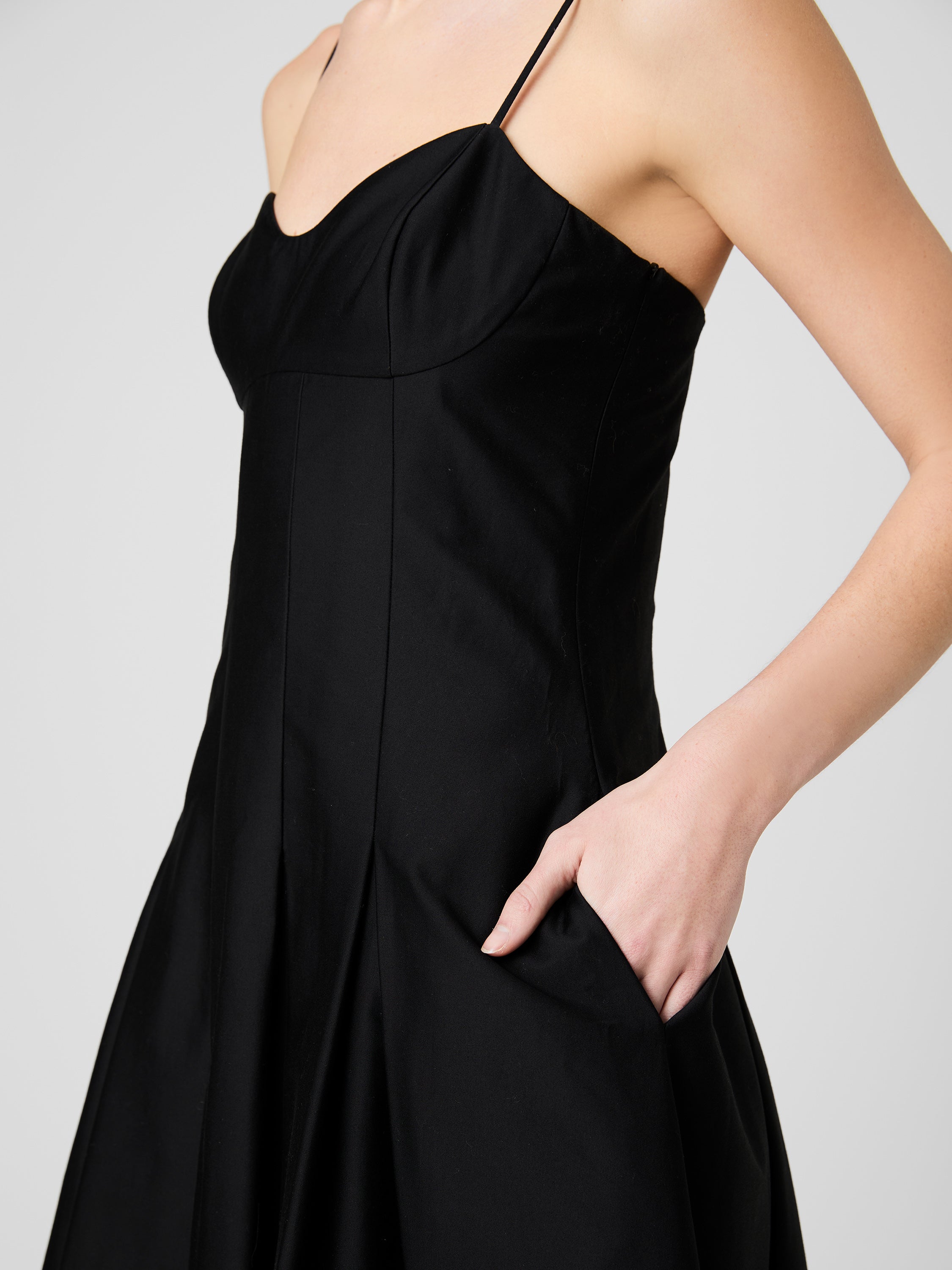 COTTON SATEEN PLEATED MIDI DRESS VIEW 3