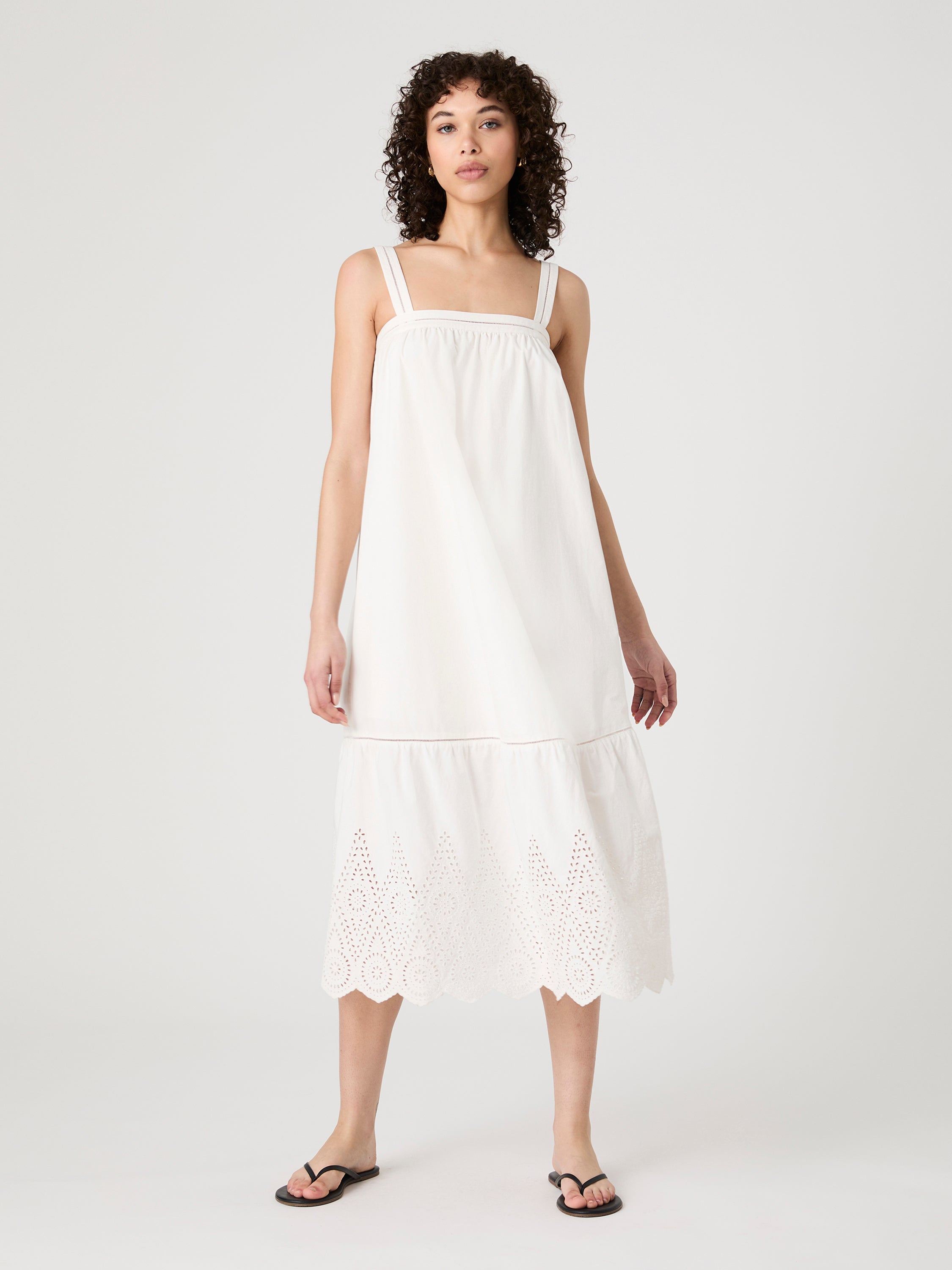 Cotton Square Neck Midi Dress
