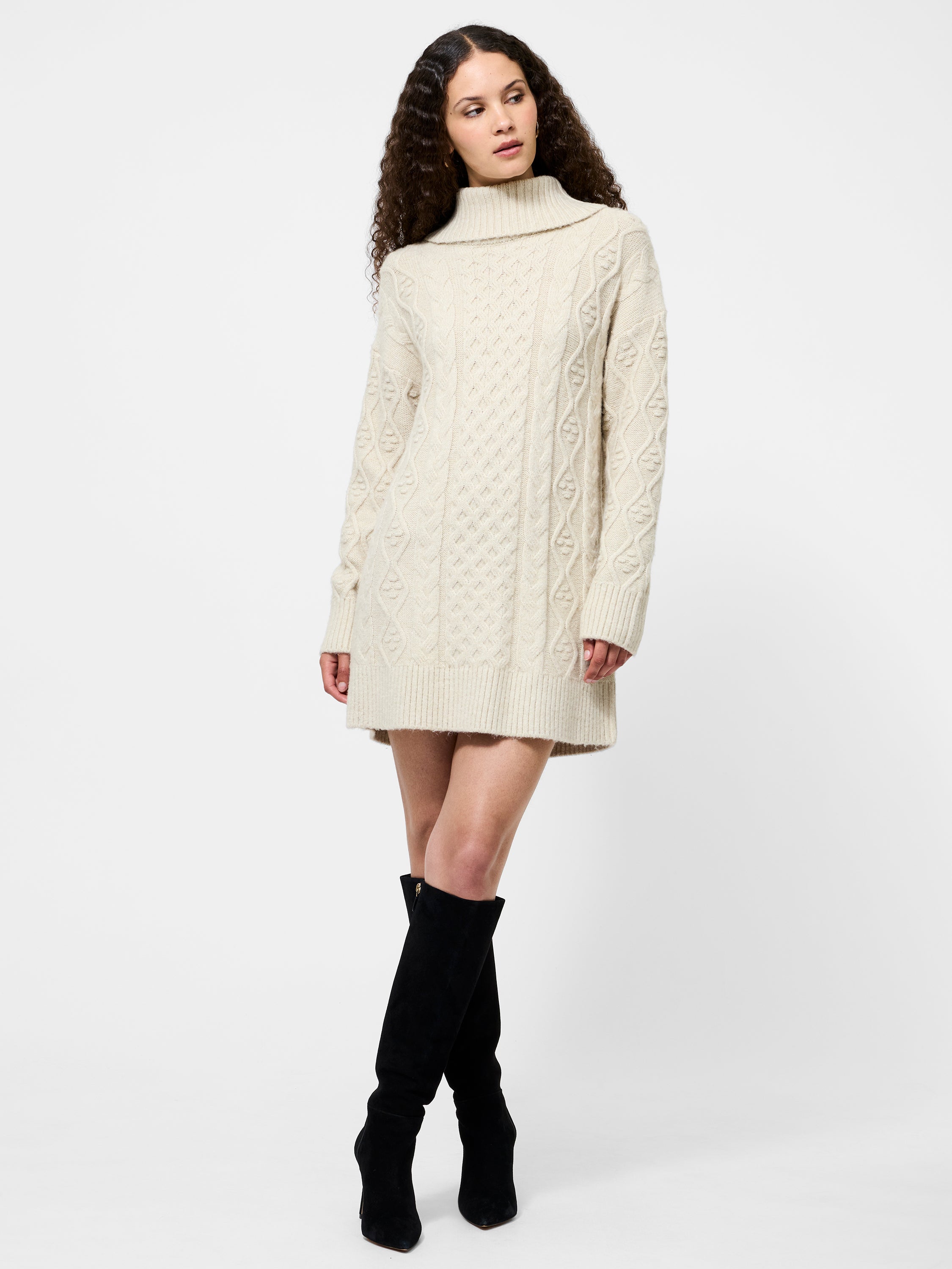 Makira Knit Turtleneck Mini Dress Oatmeal Mel | French Connection US