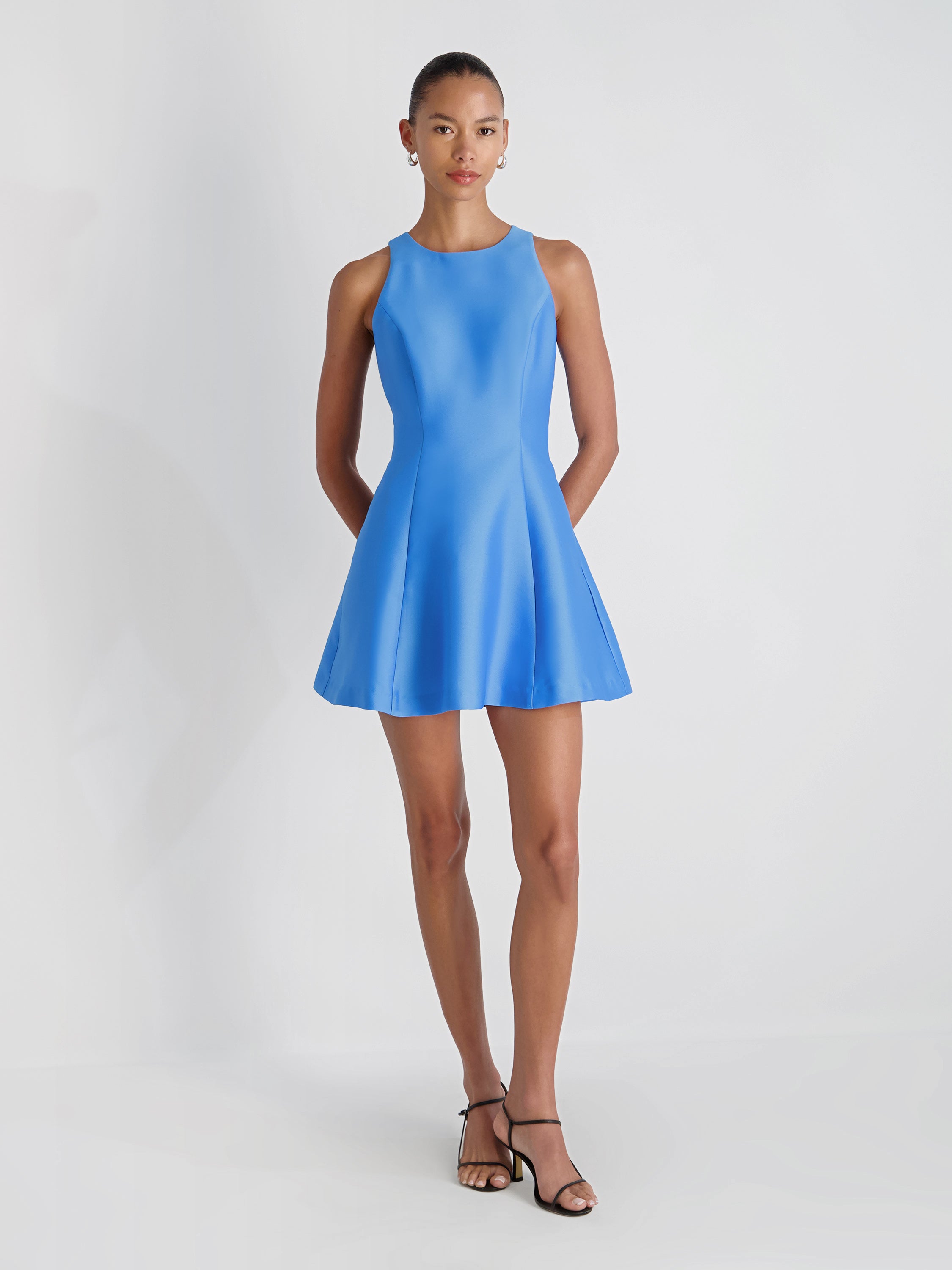 STRUCTURED TAFFETA FLARE MINI DRESS VIEW 5