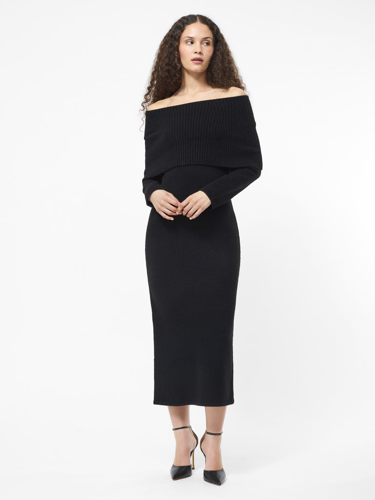 Emilia Knit Off Shoulder Dress Black | French Connection US