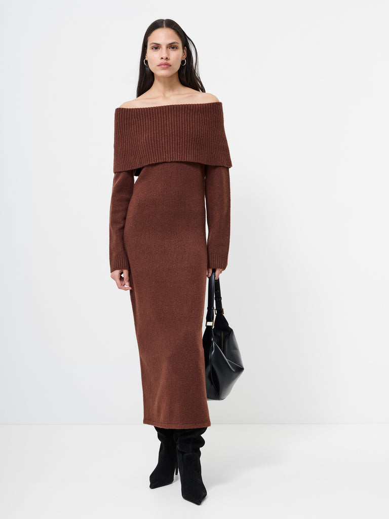 Emilia Knit Off Shoulder Dress Chocolate | French Connection US