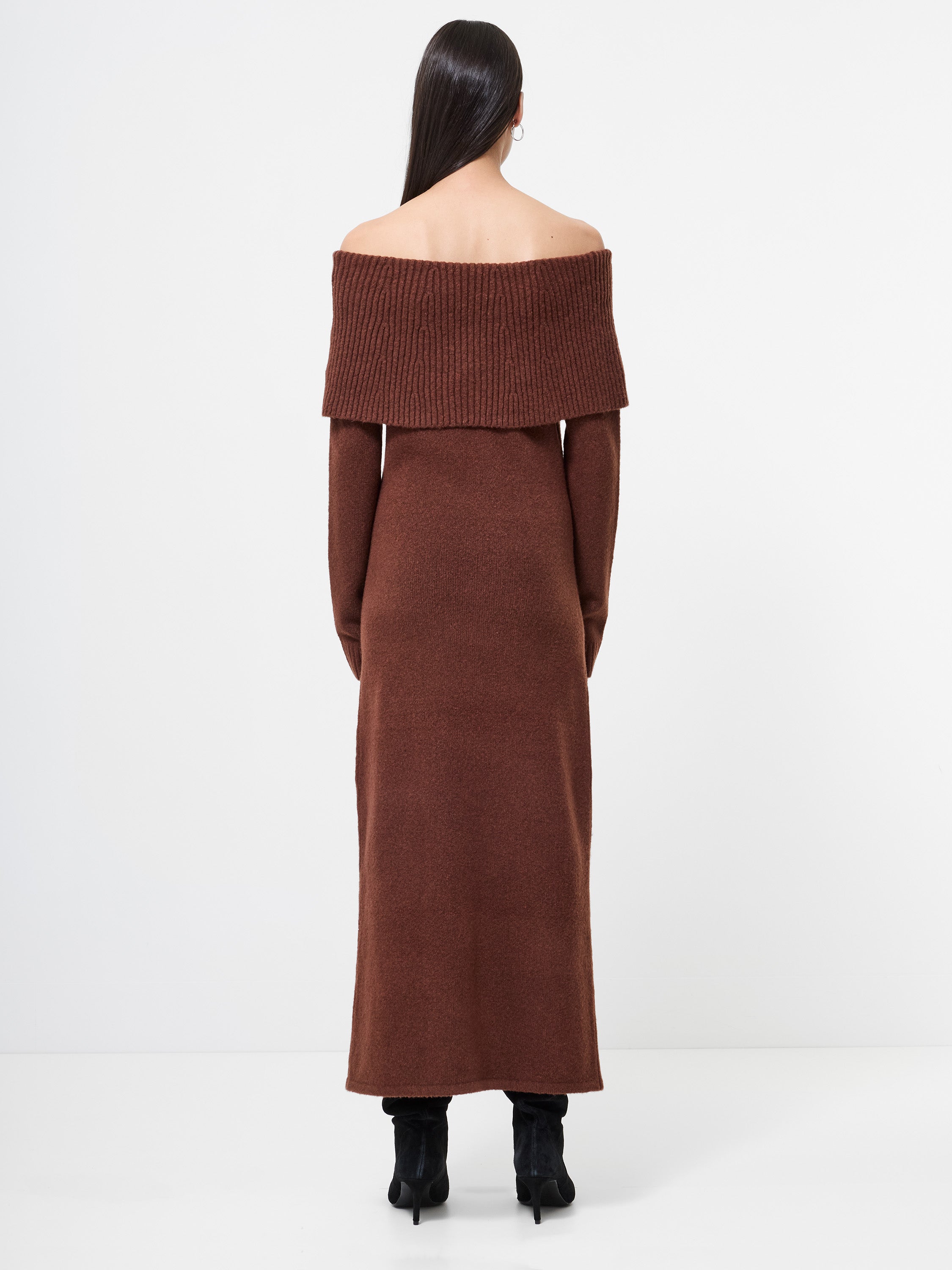 Emilia Knit Off Shoulder Dress Chocolate | French Connection US