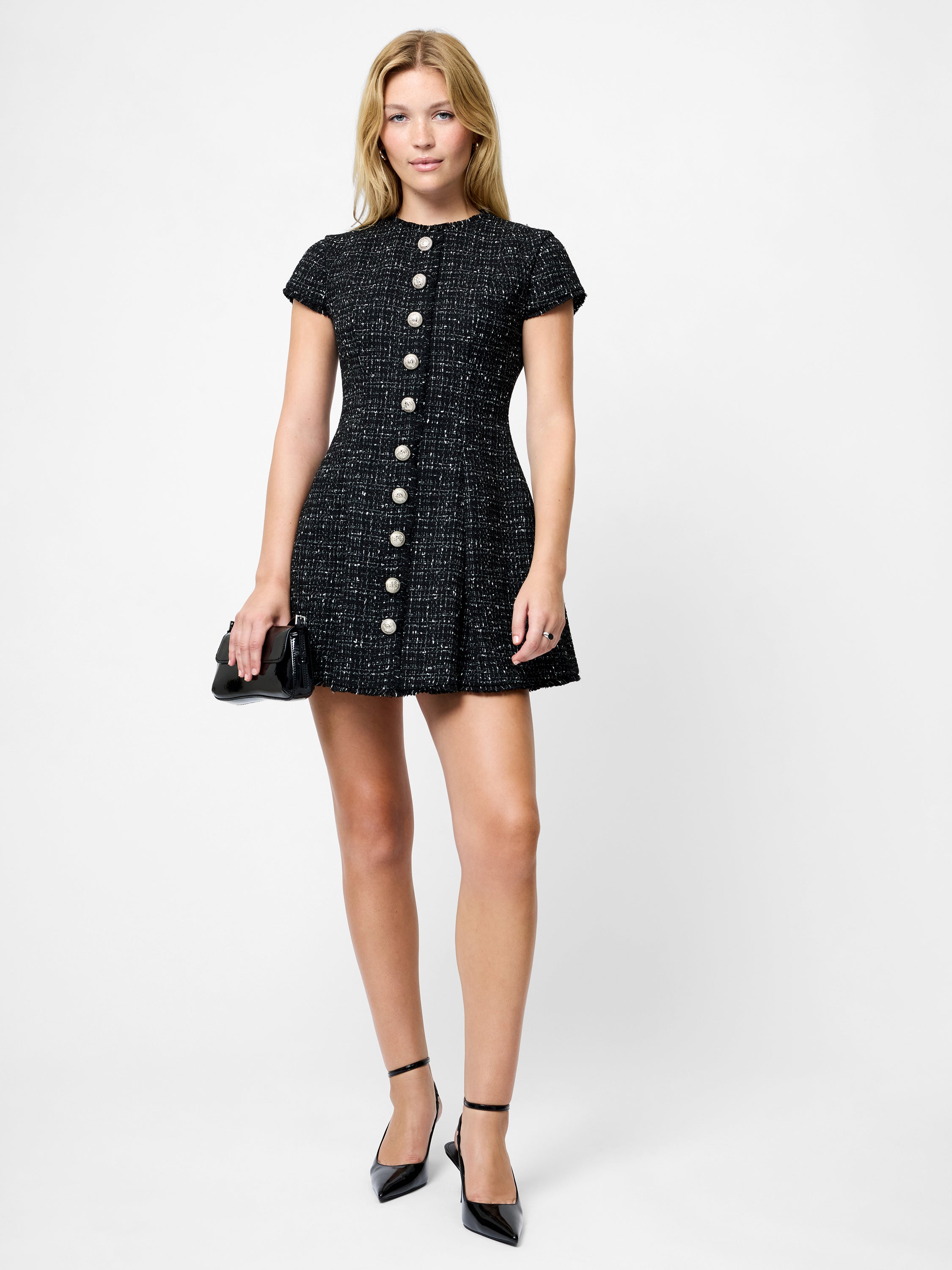 Speckled Tweed Pleated Mini Dress