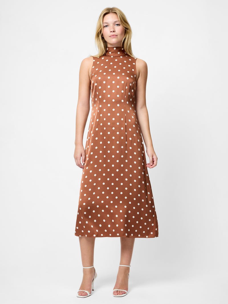 Ennis Satin Polka Dot Midi Dress