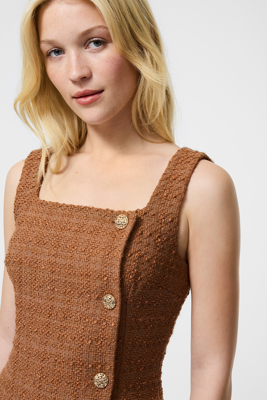 Structured Tweed Square Neck Mini Dress