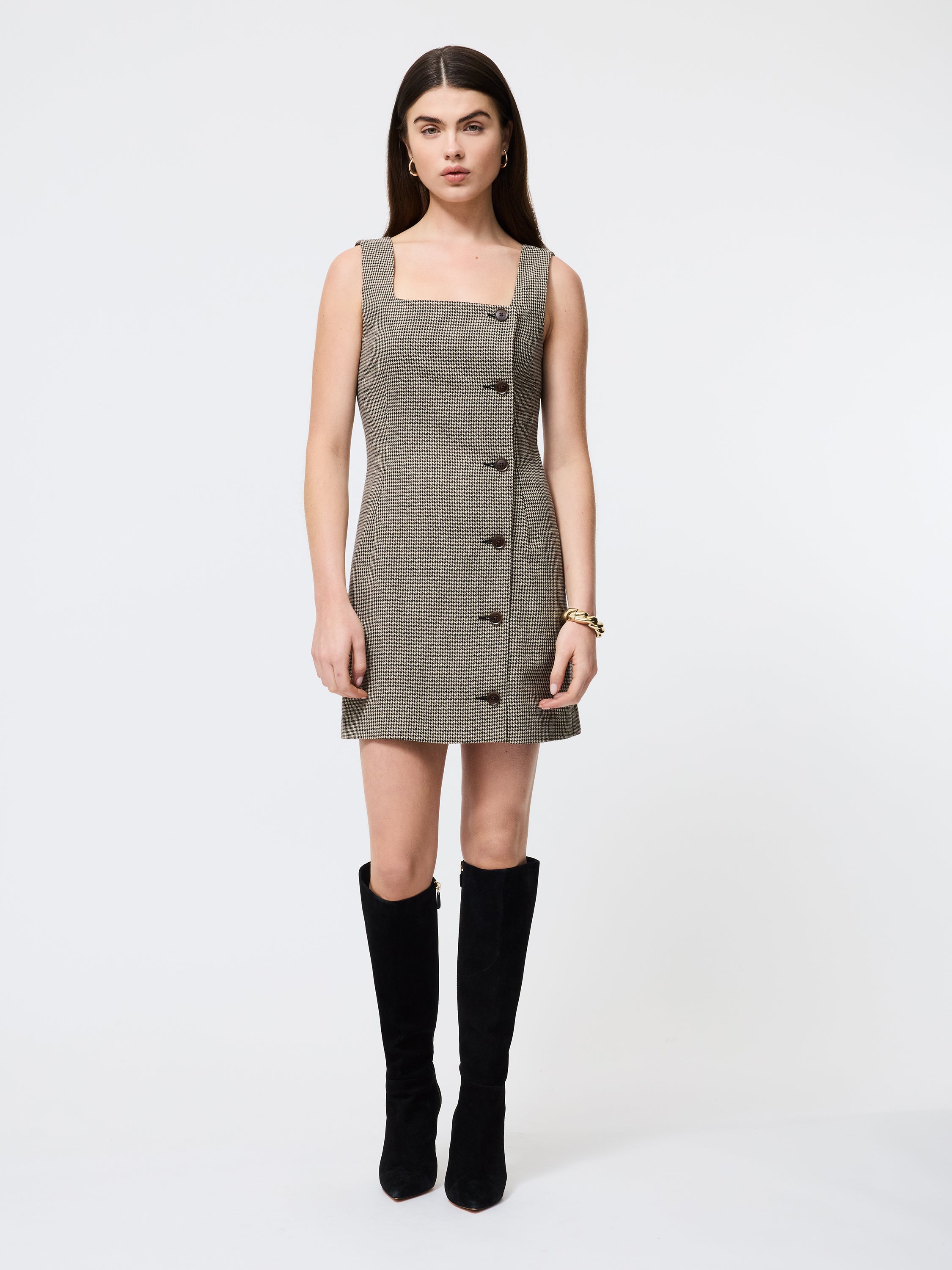 Houndstooth Wool Mini Dress