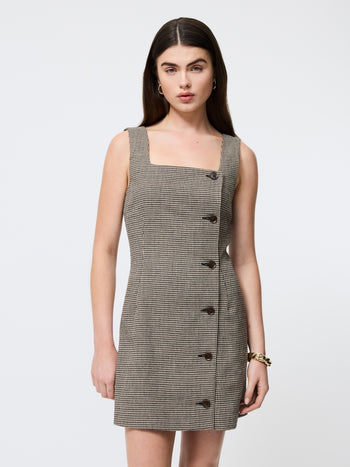 Houndstooth Wool Mini Dress