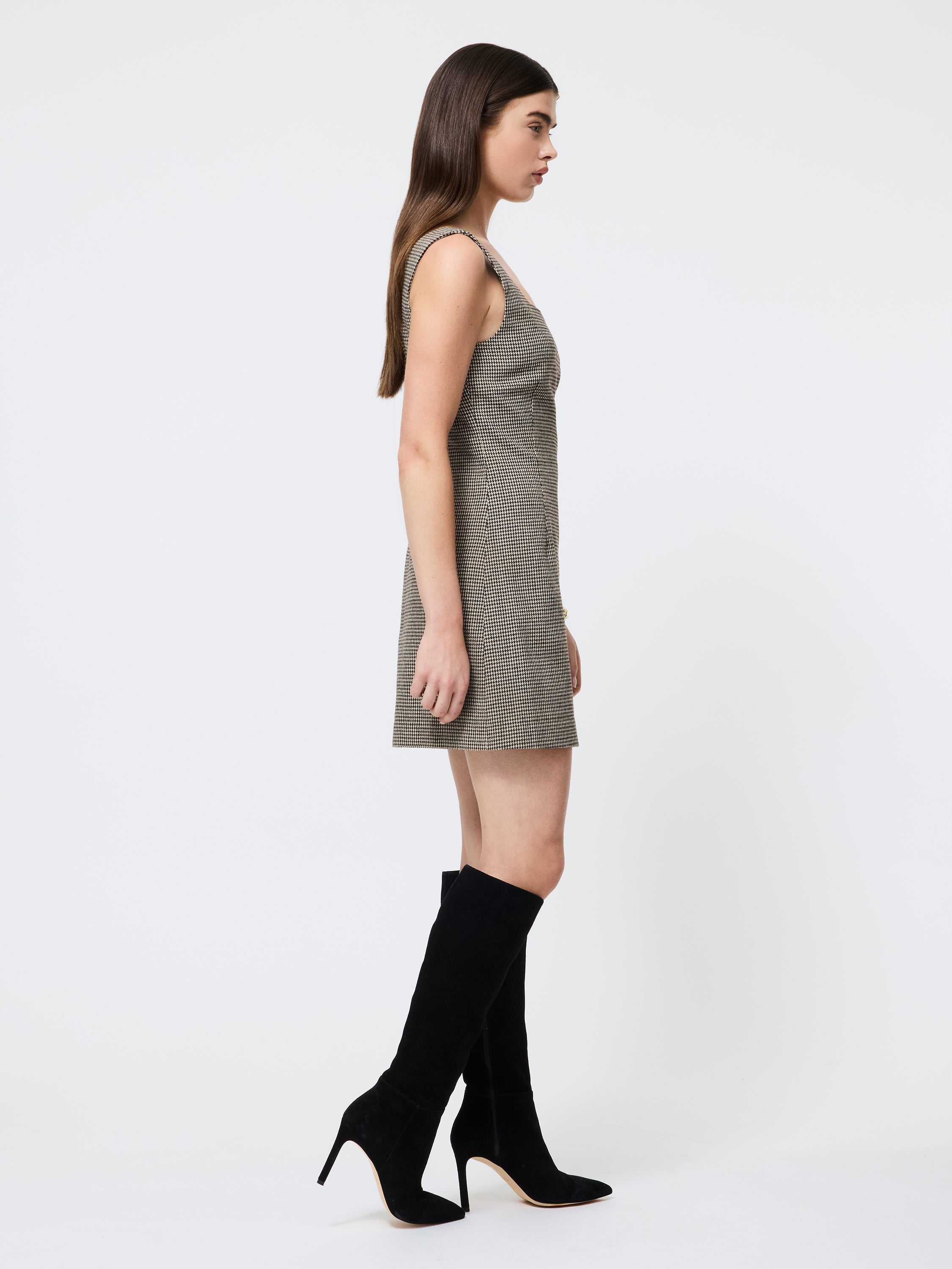 Houndstooth Wool Mini Dress